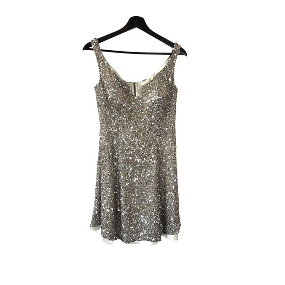 Scala Silver Champagne Sequin Skater Short Sleeveless Dress Medium - Picture 1 of 11